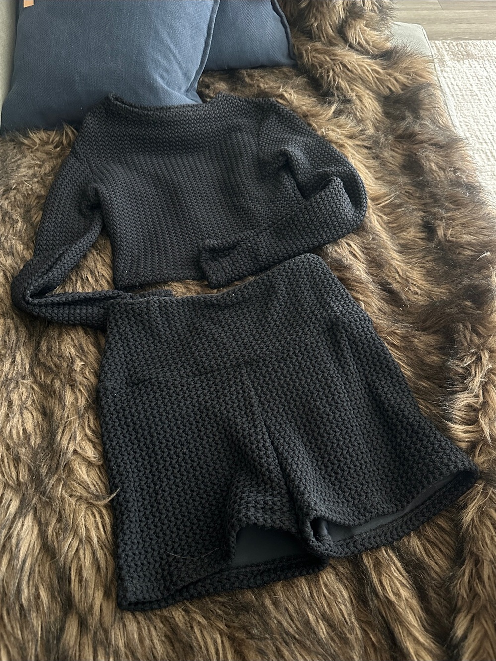 Montce Black Woven Crop Top + Shorts Set (S)
